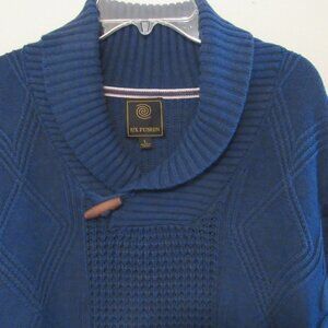 F/X Fusion Cable Knit Sweater Men's Large Blue Shawl Collar Business Wear